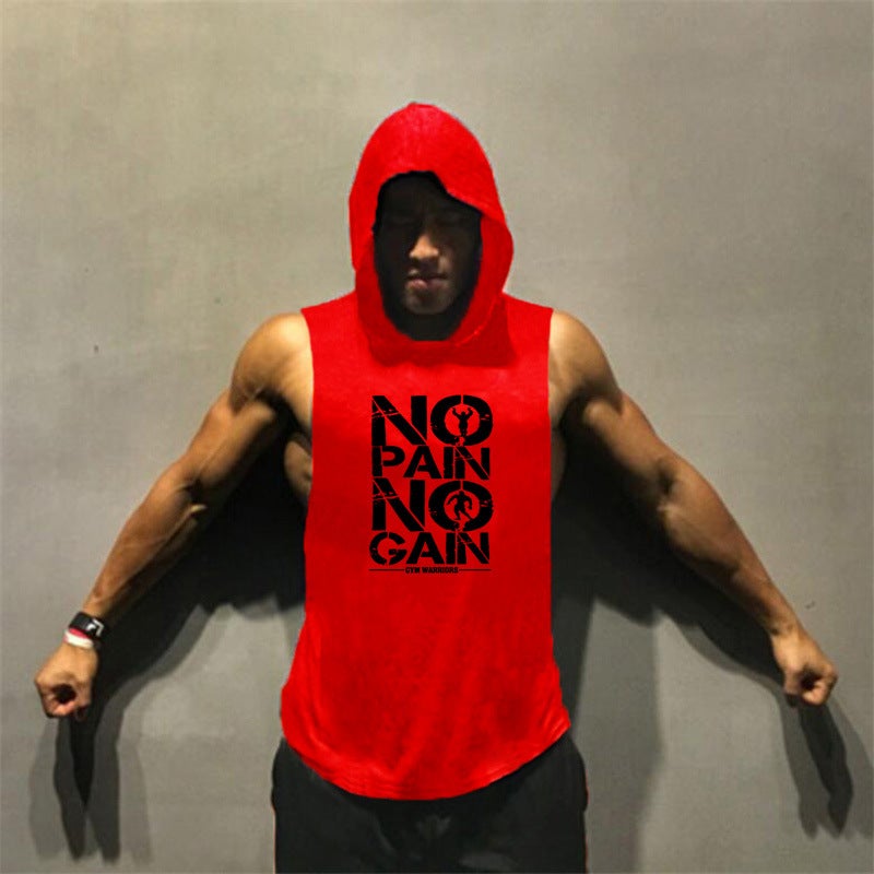 Foreign Trade Hot Sale Muscle Men Bodybuilding Fitness Waistcoat Hooded Sports Vest Running Loose Training Sleeveless T-Shirt Black - Image 3