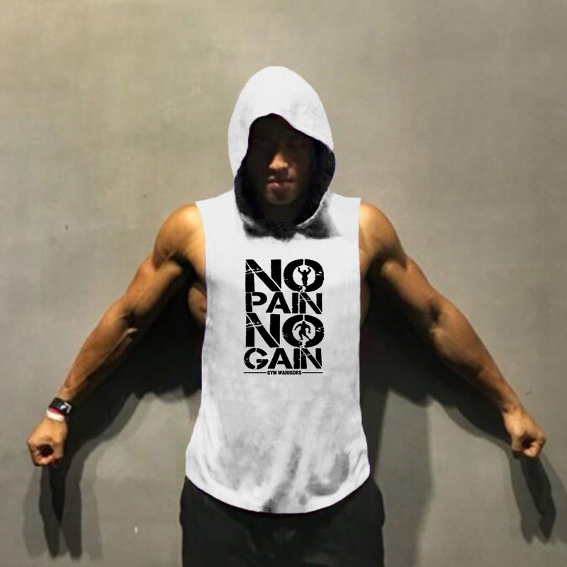Foreign Trade Hot Sale Muscle Men Bodybuilding Fitness Waistcoat Hooded Sports Vest Running Loose Training Sleeveless T-Shirt Black - Image 4