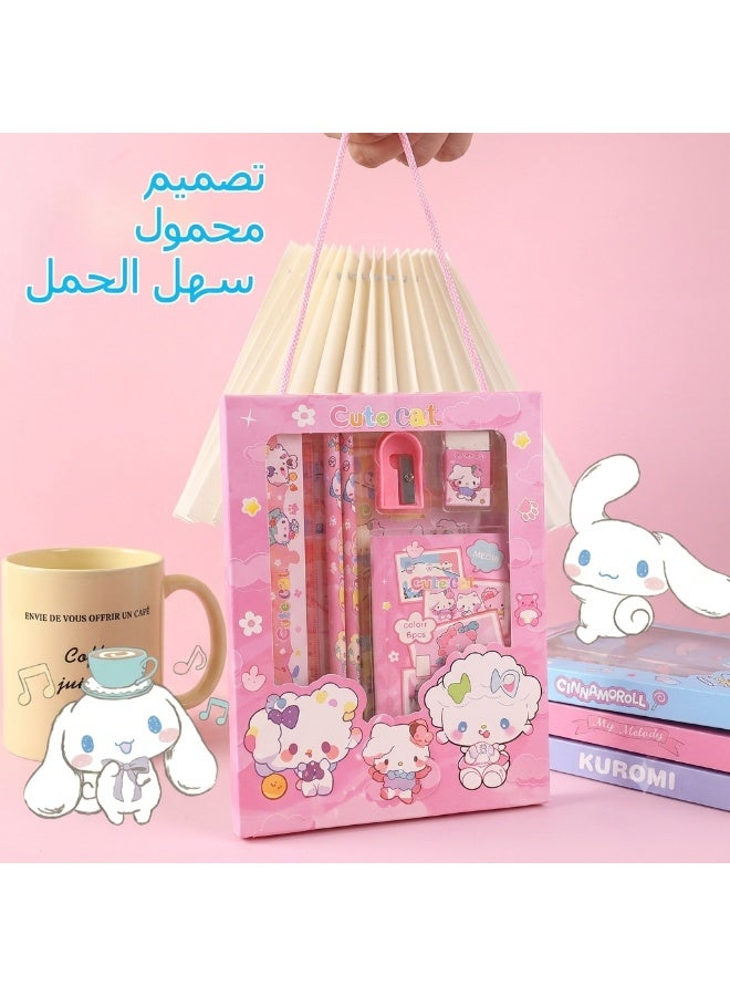phomemo 6-in-1 Cute Lamb Stationery Set, School Supplies Gift Box for Kids Girls with Pencils Eraser Ruler Sharpener Notebook, Portable Pink Cartoon Design for Primary Students, Birthday Back to School Gift - Image 1