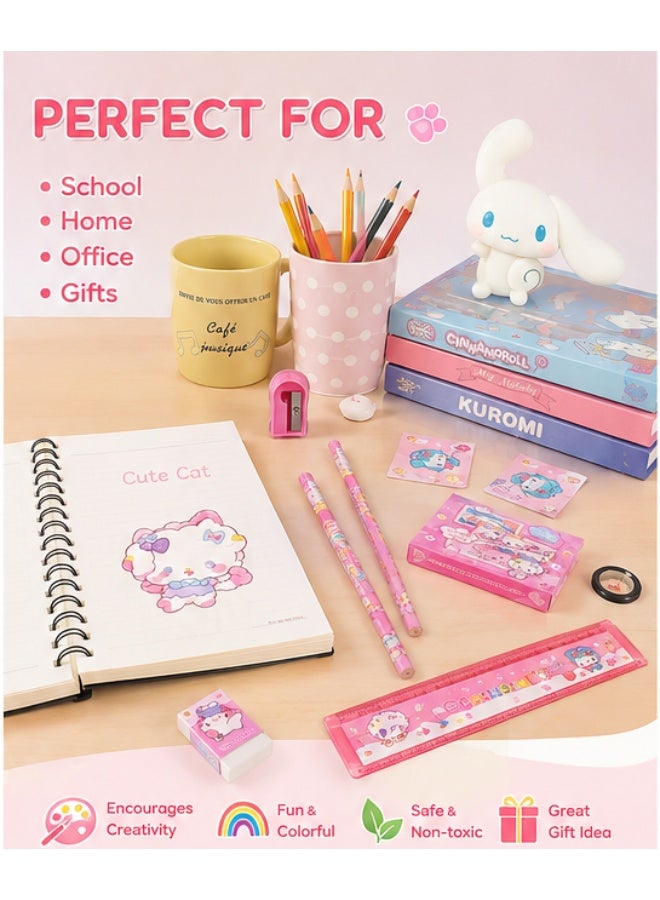 phomemo 6-in-1 Cute Lamb Stationery Set, School Supplies Gift Box for Kids Girls with Pencils Eraser Ruler Sharpener Notebook, Portable Pink Cartoon Design for Primary Students, Birthday Back to School Gift - Image 3