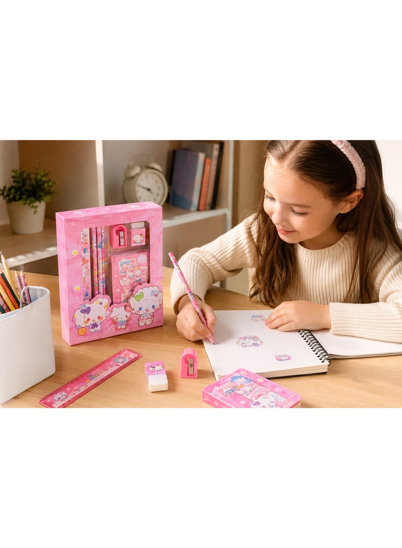 phomemo 6-in-1 Cute Lamb Stationery Set, School Supplies Gift Box for Kids Girls with Pencils Eraser Ruler Sharpener Notebook, Portable Pink Cartoon Design for Primary Students, Birthday Back to School Gift - Image 5