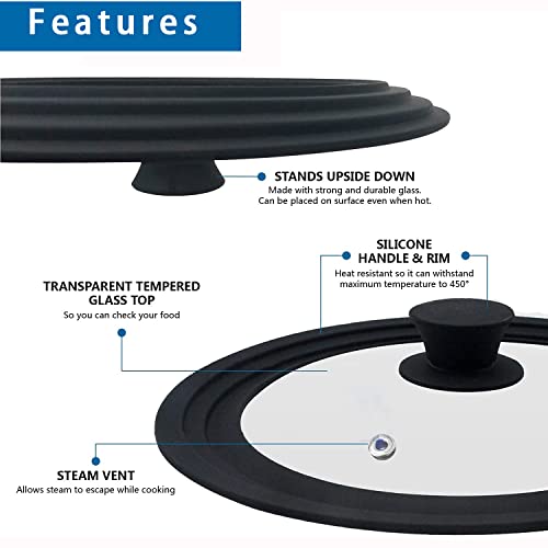 ILOVYO Universal Lids for Pots, Pans & Skillets - Fits 7", 8" & 9" Diameter, 10", 11" & 12" Diameter Cookware, Tempered Glass with High Heat Resistant Silicone Rim, Dishwasher Safe (2 Pack) - Image 4