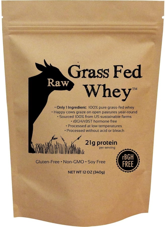 Raw Organic Whey Raw Grass Fed Whey - Happy Healthy Cows, Cold Processed Undenatured 100% Grass Fed Whey Protein Powder, Gmo-Free + Rbgh Free + Soy Free + Gluten Free + No Added Sugar, Unflavored, Unsweetened (12 Oz) - Image 1