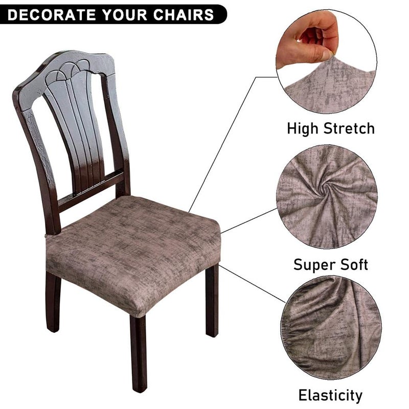 FABANE Universal Size Dining Chair Seat Cover Set of 6 Seater pcs are Easily Washable Strechable and Comfortable for Dining Room Home Decor Slip Cover Texture Brown - Image 2