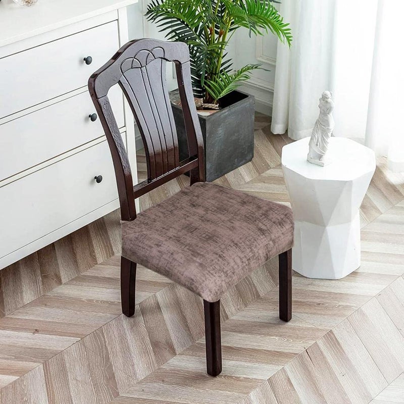 FABANE Universal Size Dining Chair Seat Cover Set of 6 Seater pcs are Easily Washable Strechable and Comfortable for Dining Room Home Decor Slip Cover Texture Brown - Image 1