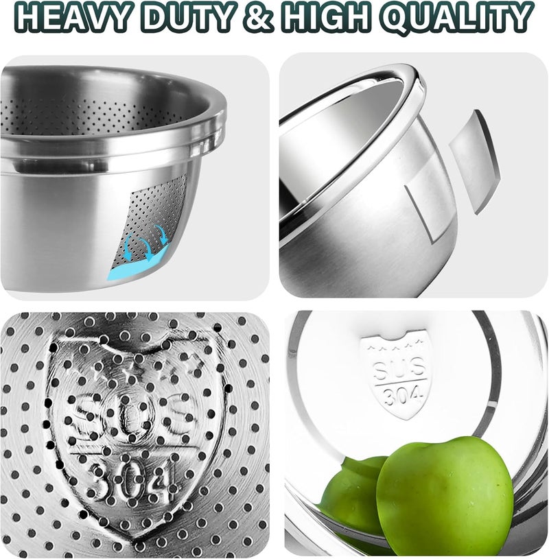 POPGRADE 304 Stainless Steel Colander 2QT Microporous Colander & Mixing Bowl for Kitchen Cooking,Rice Strainer with Washing Bowl for Pasta Straining,Fruit Washing,Vegetable Draining(2PCs) - Image 4