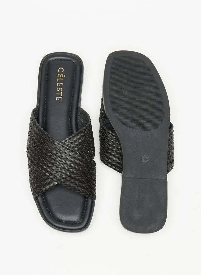 Celeste Women's Weave Textured Cross Strap Sandals