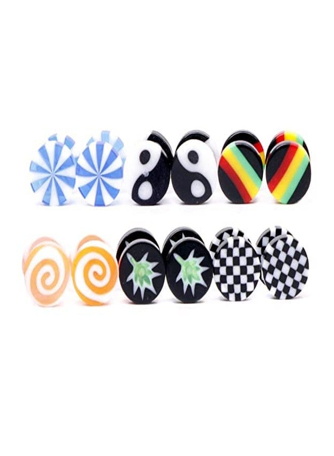 VIEN'S Stainless Plastic Multicolour 6 Design Studs Earrings for Boys and Girls -6 Pair - Image 1