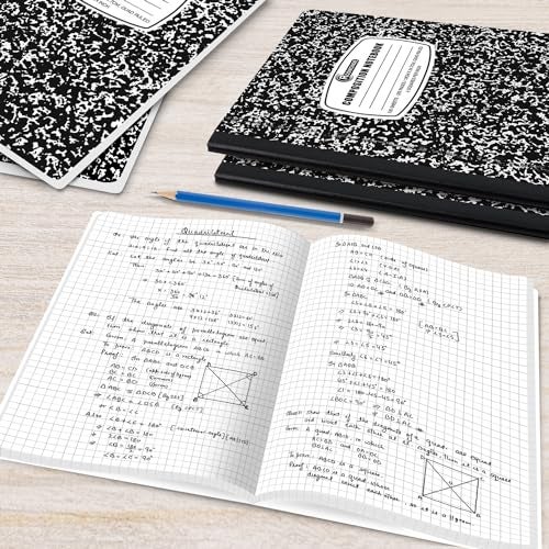 Rosmonde 12 Pack Graph Paper Composition Notebook, 200 Pages (100 Sheets), 4x4 Grid, Graph Composition Notebook, Black Marble Hard Cover Quad Ruled Notebooks for School, Bulk Grid Composition Notebook - Image 5