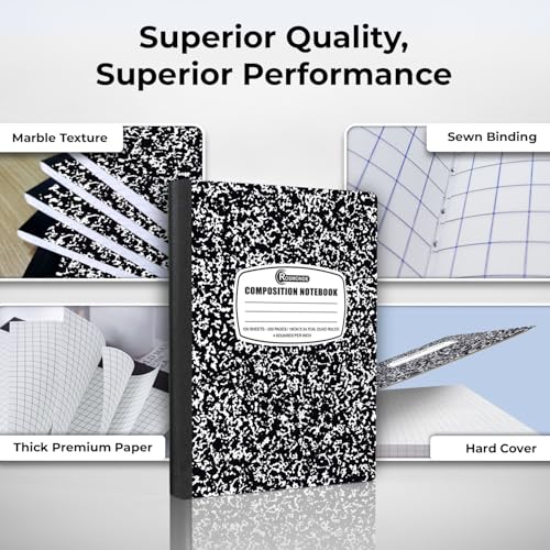 Rosmonde 12 Pack Graph Paper Composition Notebook, 200 Pages (100 Sheets), 4x4 Grid, Graph Composition Notebook, Black Marble Hard Cover Quad Ruled Notebooks for School, Bulk Grid Composition Notebook - Image 2