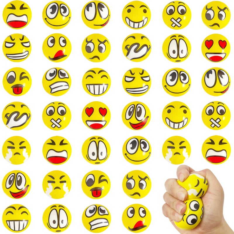 Juuxncgv 40Pcs Face Stress BallsMini 2 Funny Face Squeeze BallsStress Relief Foam Balls for ClassroomCoworkersGiftsKidsParty FavorsPresent Fillers - Image 2