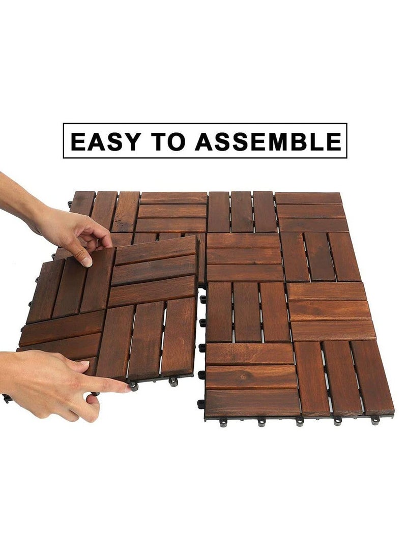 LINGWEI Pack of 10 Wooden Tiles, Hardwood Decking Tiles with Snap & Plastic Base, Easy to Install, Interlocking Floor Tiles  - Image 5