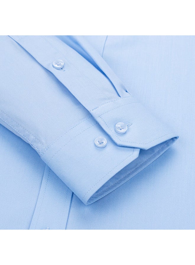Firs Men's Long Sleeve Wrinkle-resistant Non-iron Business Stretch Dress Shirt Workwear Blue 44 - Image 5