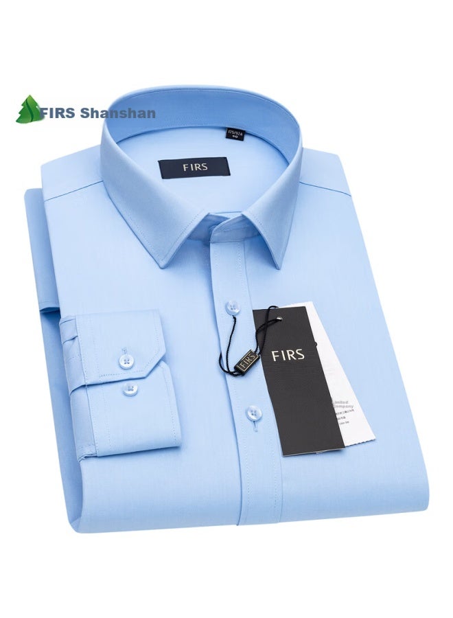 Firs Men's Long Sleeve Wrinkle-resistant Non-iron Business Stretch Dress Shirt Workwear Blue 44 - Image 1