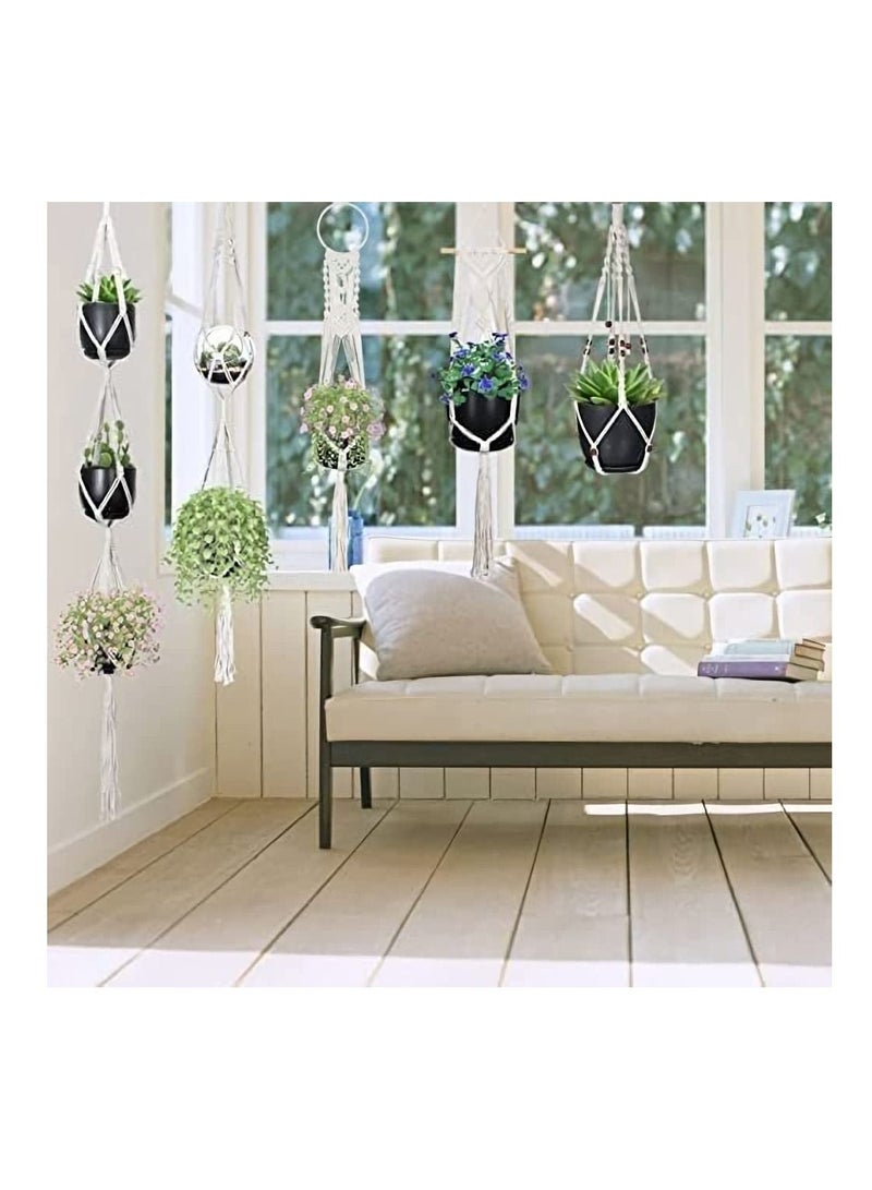 SYOSI Macrame Plant Hangers, SYOSI Hanging Flower Pots, Decorative Hanging Planter with Wood Beads Tassels, for Indoor and Outdoor Plant Decoration, Different Tier (5 Sizes) - Image 5