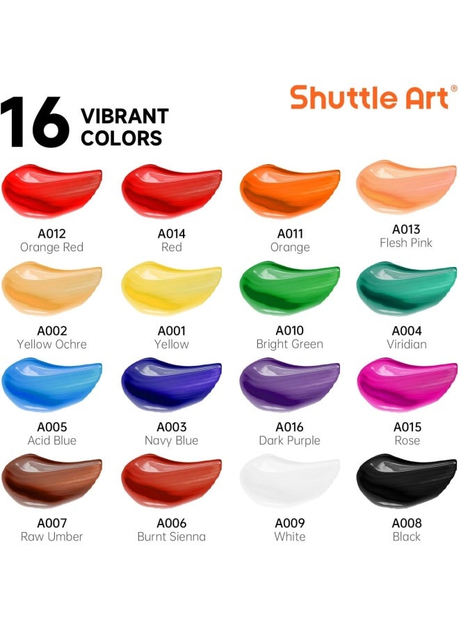 Shuttle Art Acrylic Paint Set, Shuttle Art 16 X12Ml Tubes Artist Quality Non Toxic Rich Pigments Colors Great For Kids Adults Professional Painting On Canvas Wood Clay Fabric Ceramic Crafts - Image 2
