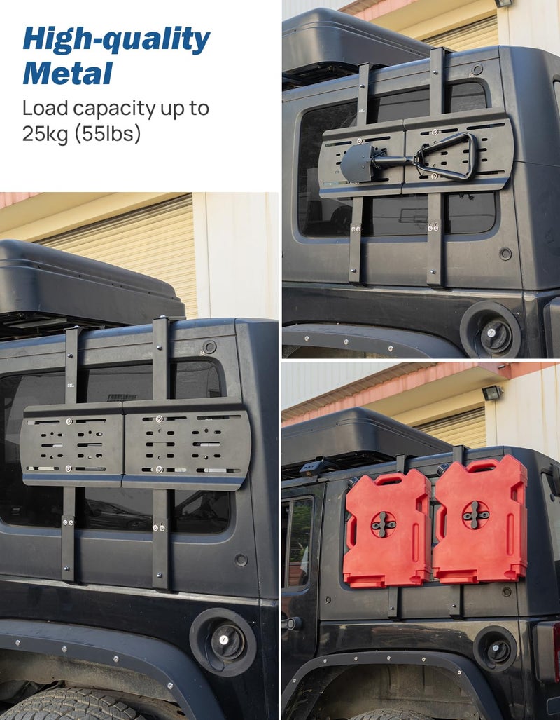 JOYTUTUS JK Rear Window Storage Panel Kit Compatible with Wrangler JK 2007-2018, Wrangler Storage Accessories Mounting Plate Kits for Gas Can Mount Recovery Traction Boards Mount - Image 4