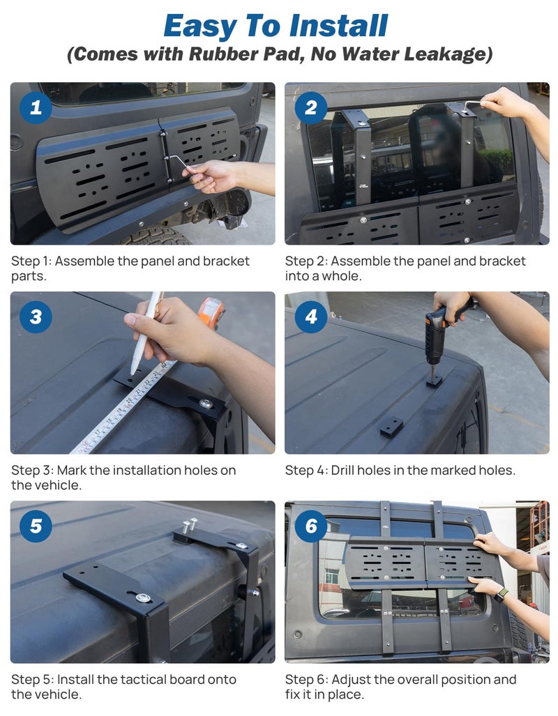 JOYTUTUS JK Rear Window Storage Panel Kit Compatible with Wrangler JK 2007-2018, Wrangler Storage Accessories Mounting Plate Kits for Gas Can Mount Recovery Traction Boards Mount - Image 5