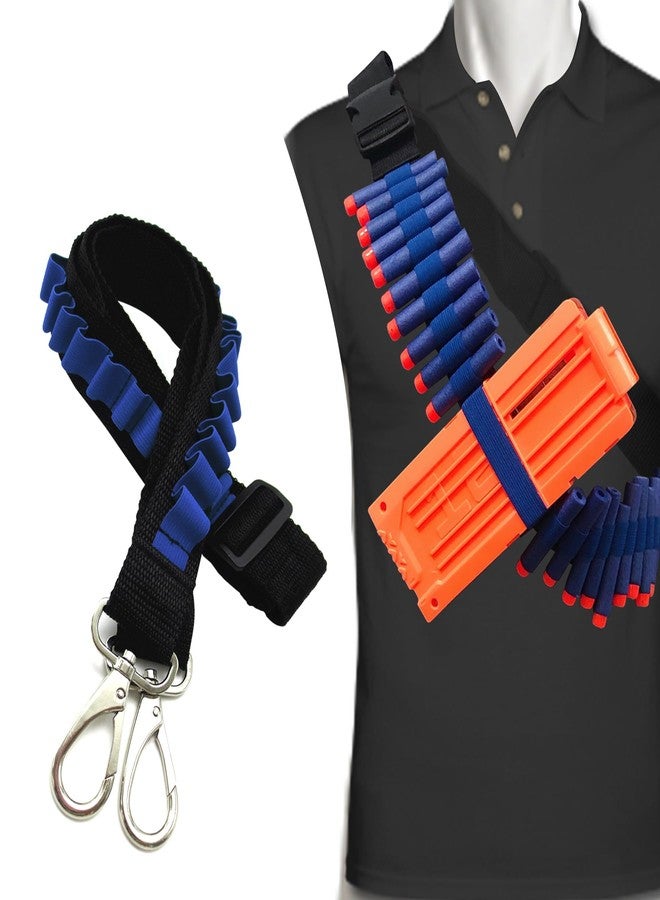 WALWAL Elite Tactical Toy Bullet Bandolier，Adjustable High Capacity Dart Carrier Compatible for Nerf Elite Blasters - Foam Ammunition Game Accessory with Elastic Rope (Bandolier Only,Blue) - Image 1