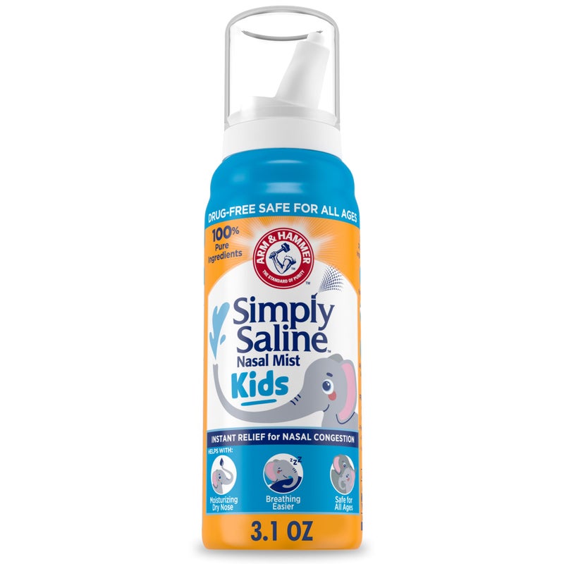 ARM & Hammer Simply Saline Kids Nasal Mist, Saline Spray for Gentle Nasal Congestion Relief, 3.1 Oz - Image 1