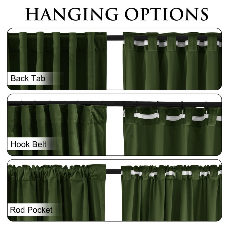 StangH Green Velvet Curtains 84 Inch Length, Luxury Vintage Emerald Drapes for Bedroom, Dark Green Room Darkening Window Treatment for Living Room with Back Tab & Hook Belt, W52 x L84, 2 Panels - Image 3