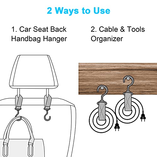 Wisdompro Car Seat Headrest Hook, 4 Pack Multi-Purpose Hanger for Handbag, Purse, Coat, Clothes & Grocery Bag - Black - Image 4