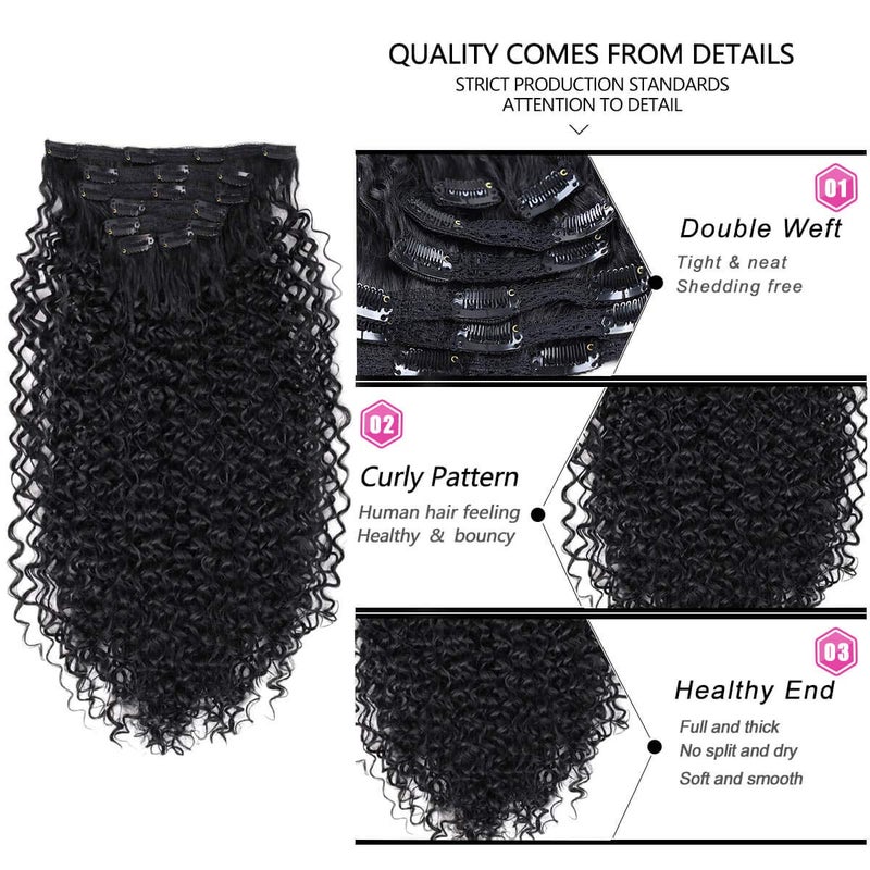 BHF 26 inch Kinky Curly Clip In Hair Extensions, Double Weft Full Head Japanese Heat Resistance Fiber 140g Synthetic Curly Hair Extensions For Women 7pieces (#1B) - Image 3
