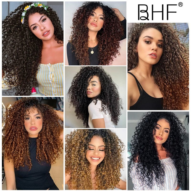BHF 26 inch Kinky Curly Clip In Hair Extensions, Double Weft Full Head Japanese Heat Resistance Fiber 140g Synthetic Curly Hair Extensions For Women 7pieces (#1B) - Image 5