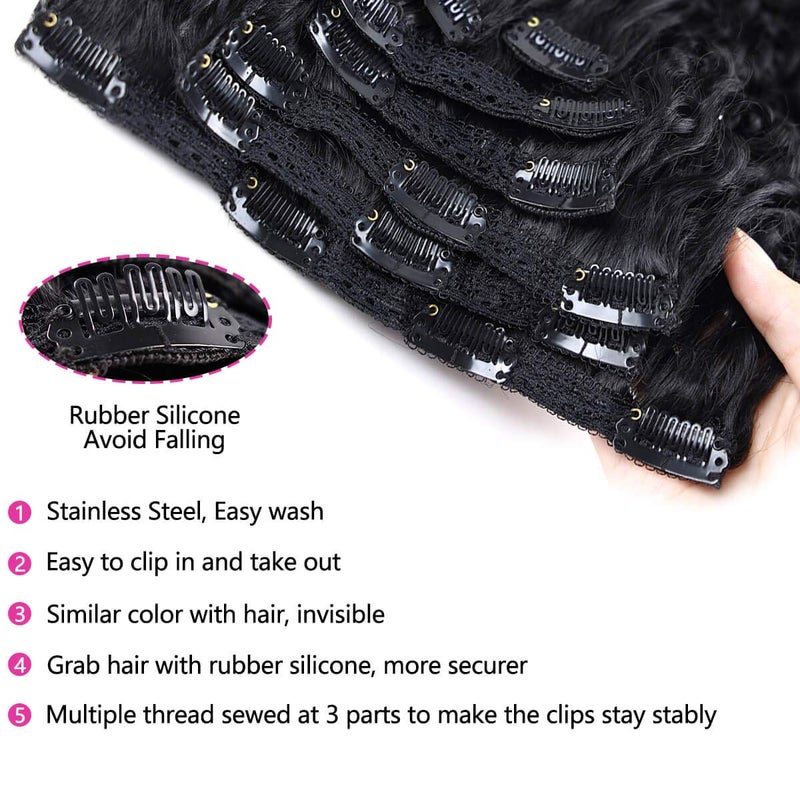 BHF 26 inch Kinky Curly Clip In Hair Extensions, Double Weft Full Head Japanese Heat Resistance Fiber 140g Synthetic Curly Hair Extensions For Women 7pieces (#1B) - Image 4