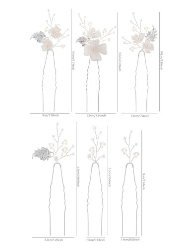 SELFCLOUD Handmade Pearl Bridal Wedding Hair Pins 6Pcs White Flower Gold Leaf Pearls Clips Bridal Hair Accessories for Women Brides Bridesmaid - Image 2