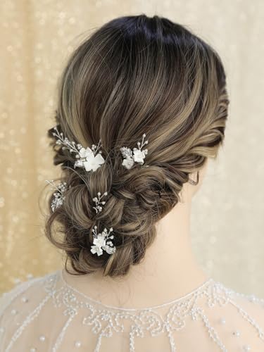 SELFCLOUD Handmade Pearl Bridal Wedding Hair Pins 6Pcs White Flower Gold Leaf Pearls Clips Bridal Hair Accessories for Women Brides Bridesmaid - Image 4