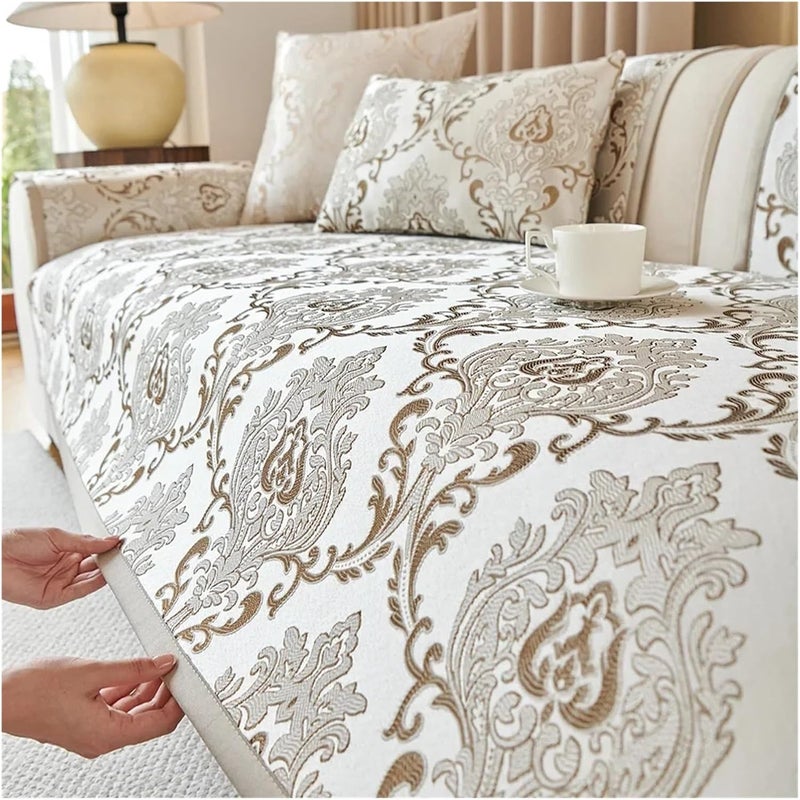 Vintage Sofa Cover Universal Non-Slip Sofa Mat High Precision Jacquard Cover Towel Pad Modern Washable Couch Slipcovers Living Room(Khaki,90x210cm 1pcs) - Image 1