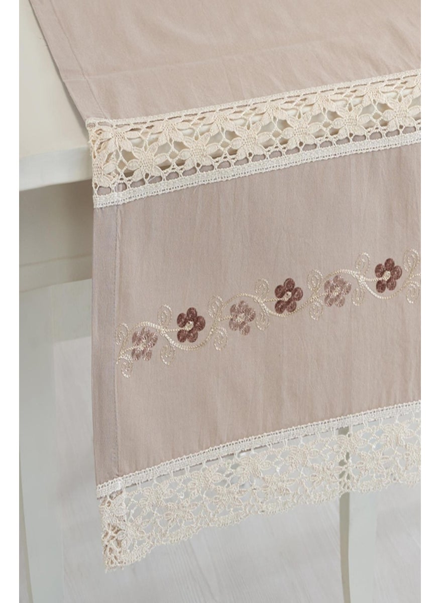 Ödel Home Buldan Linen Laced Silk Embroidered 50 x 130 cm Runner  - Image 2