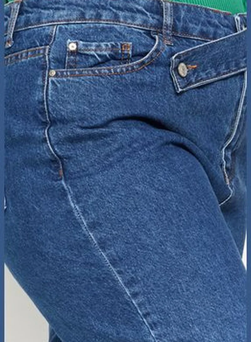 trendyol Blue Normal Waist Additional Features None Available Straight Plus Size Jeans