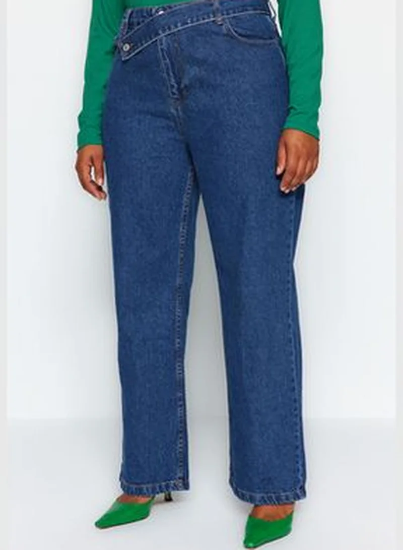 trendyol Blue Normal Waist Additional Features None Available Straight Plus Size Jeans