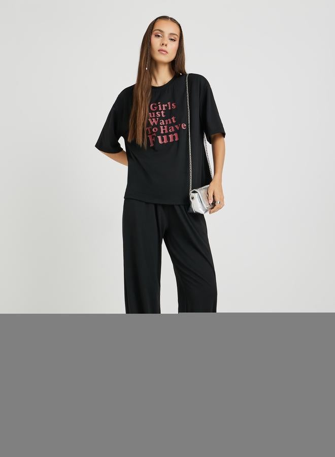 Take Two Take Two Slogan Print Short Sleeve T-Shirt and Joggers Set  - Image 1