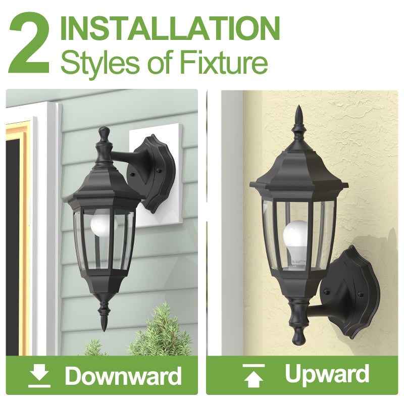 EMART Plastic Outdoor Wall Light Fixtures with Bulbs, Waterproof and Anti-Corrosion Porch Sconces, Exterior Lanterns Wall Mount Lamp for Outside, Garage, Front Door, House, Patio, 2 Pack, Black - Image 3
