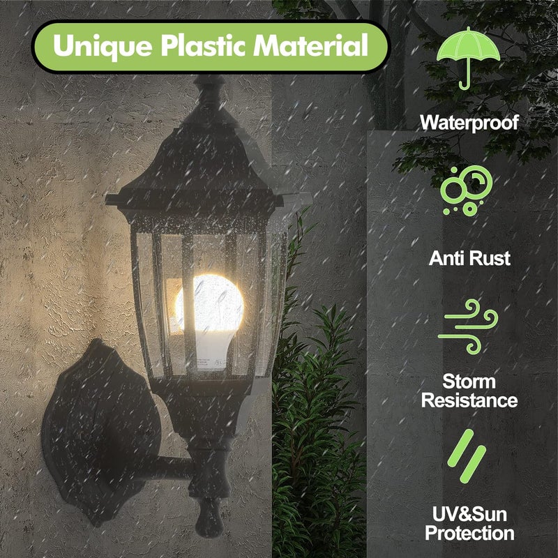 EMART Plastic Outdoor Wall Light Fixtures with Bulbs, Waterproof and Anti-Corrosion Porch Sconces, Exterior Lanterns Wall Mount Lamp for Outside, Garage, Front Door, House, Patio, 2 Pack, Black - Image 2