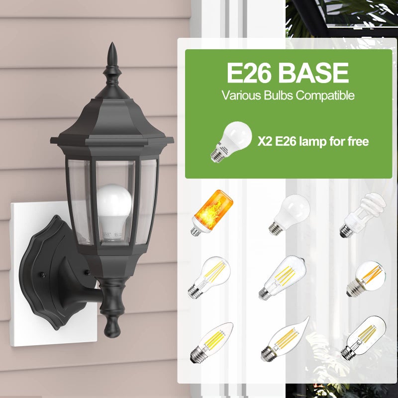 EMART Plastic Outdoor Wall Light Fixtures with Bulbs, Waterproof and Anti-Corrosion Porch Sconces, Exterior Lanterns Wall Mount Lamp for Outside, Garage, Front Door, House, Patio, 2 Pack, Black - Image 5