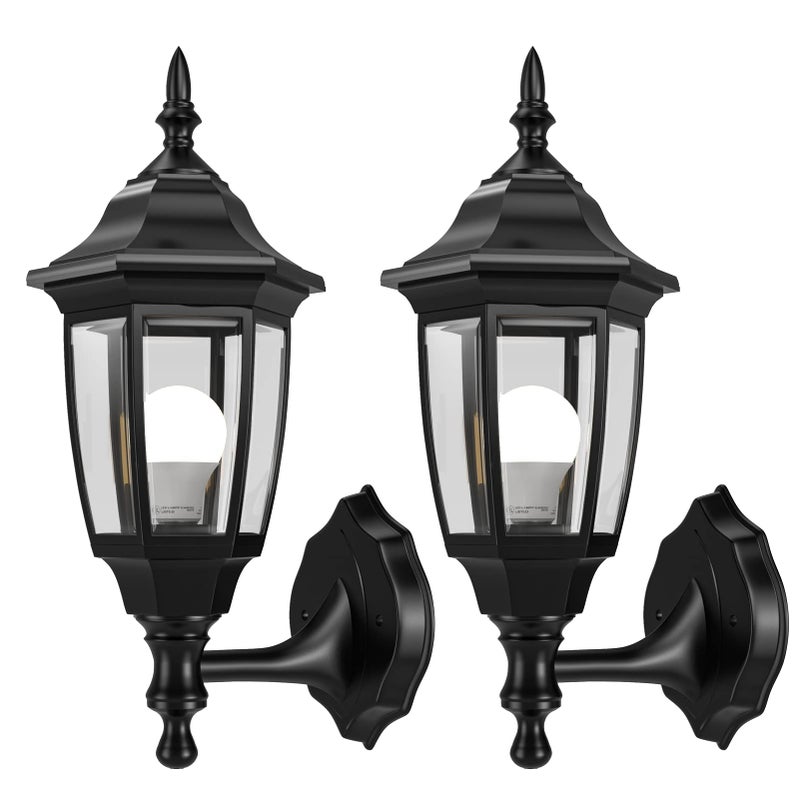 EMART Plastic Outdoor Wall Light Fixtures with Bulbs, Waterproof and Anti-Corrosion Porch Sconces, Exterior Lanterns Wall Mount Lamp for Outside, Garage, Front Door, House, Patio, 2 Pack, Black - Image 1