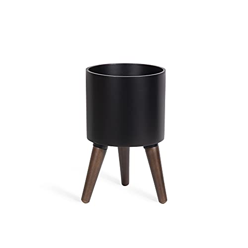 D'vine Dev 8 Inch Planter Pot with Stand, Mid-Century Tall Plant Pot with Legs for Indoor Plants, Small, Black, 88-O-A-2 - Image 1