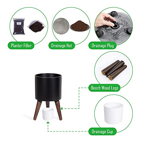 D'vine Dev 8 Inch Planter Pot with Stand, Mid-Century Tall Plant Pot with Legs for Indoor Plants, Small, Black, 88-O-A-2 - Image 4