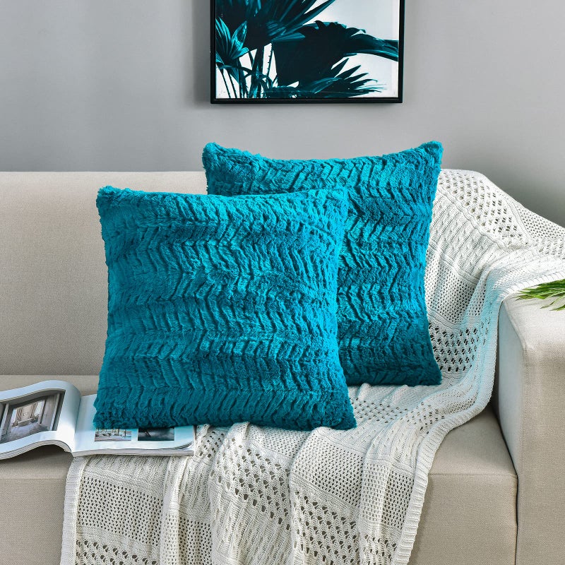 YUSOKI Luxury Faux Fur Throw Pillow Covers-18 x18,Set of 2-Decorative Fuzzy Fluffy Cozy Pillow Cases for Sofa Couch Bedroom Without Insert(Teal/Turquoise,18"x18") - Image 1