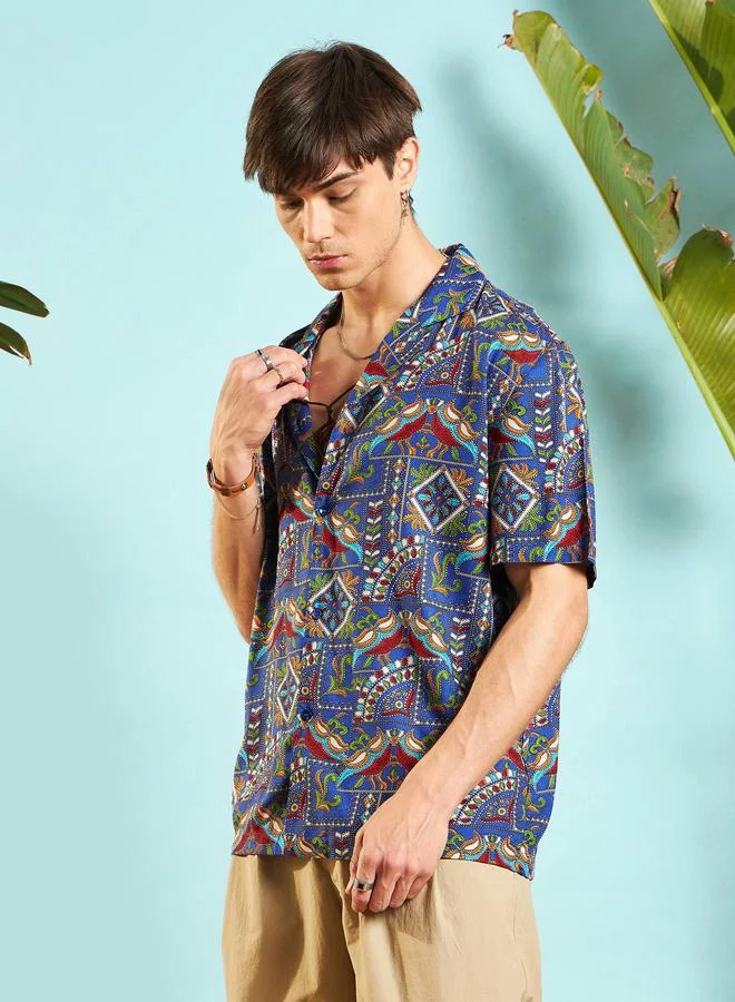 Mascln Sassafras Ethnic Print Relaxed Fit Shirt by Styli