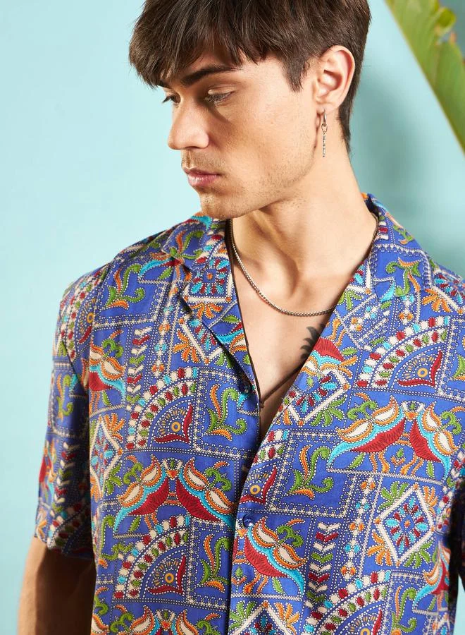 Mascln Sassafras Ethnic Print Relaxed Fit Shirt by Styli