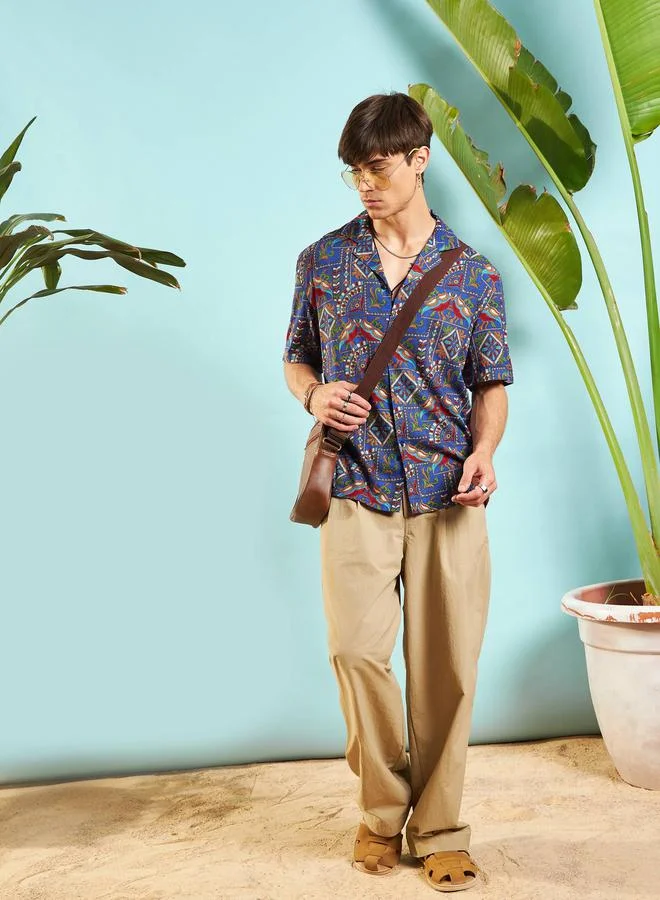 Mascln Sassafras Ethnic Print Relaxed Fit Shirt by Styli