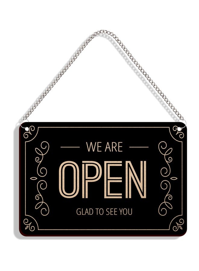 DELWOR Engineered Wood Wodden Double Sided Open Closed Signage Board For Shop Wall Hanging Decor and Office Decor Item, Black - Image 2