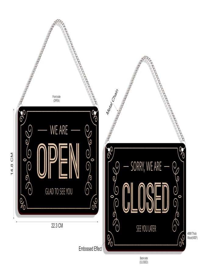 DELWOR Engineered Wood Wodden Double Sided Open Closed Signage Board For Shop Wall Hanging Decor and Office Decor Item, Black - Image 4