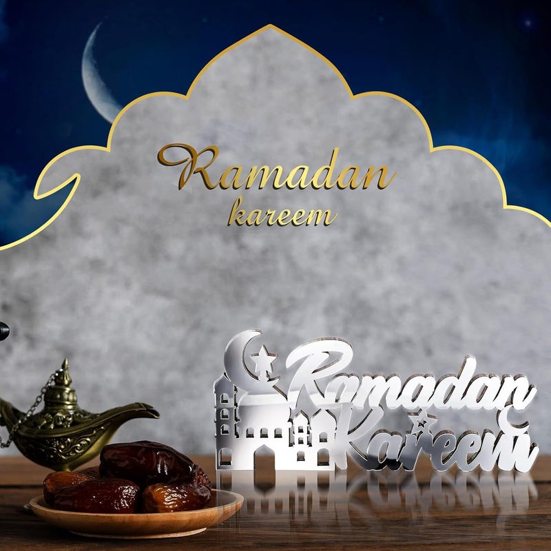 Queekay زينة طاولة إسلامية لرمضان مبارك لافتة رمضان كريم زينة عيد زينة منزل إسلامية هدايا رمضان حرف خشبي لافتة طاولة رمضان لافتة عيد مبارك طاولة فضية رمضان كريم - Image 4