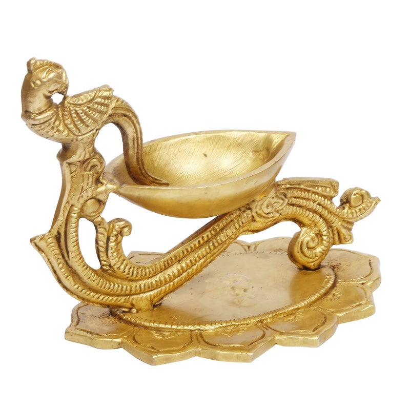ARTVARKO ARTVARKO Brass Peacock Bird Design Table Diya Oil Lamp Diwali Puja Home Temple 5 Inches 
